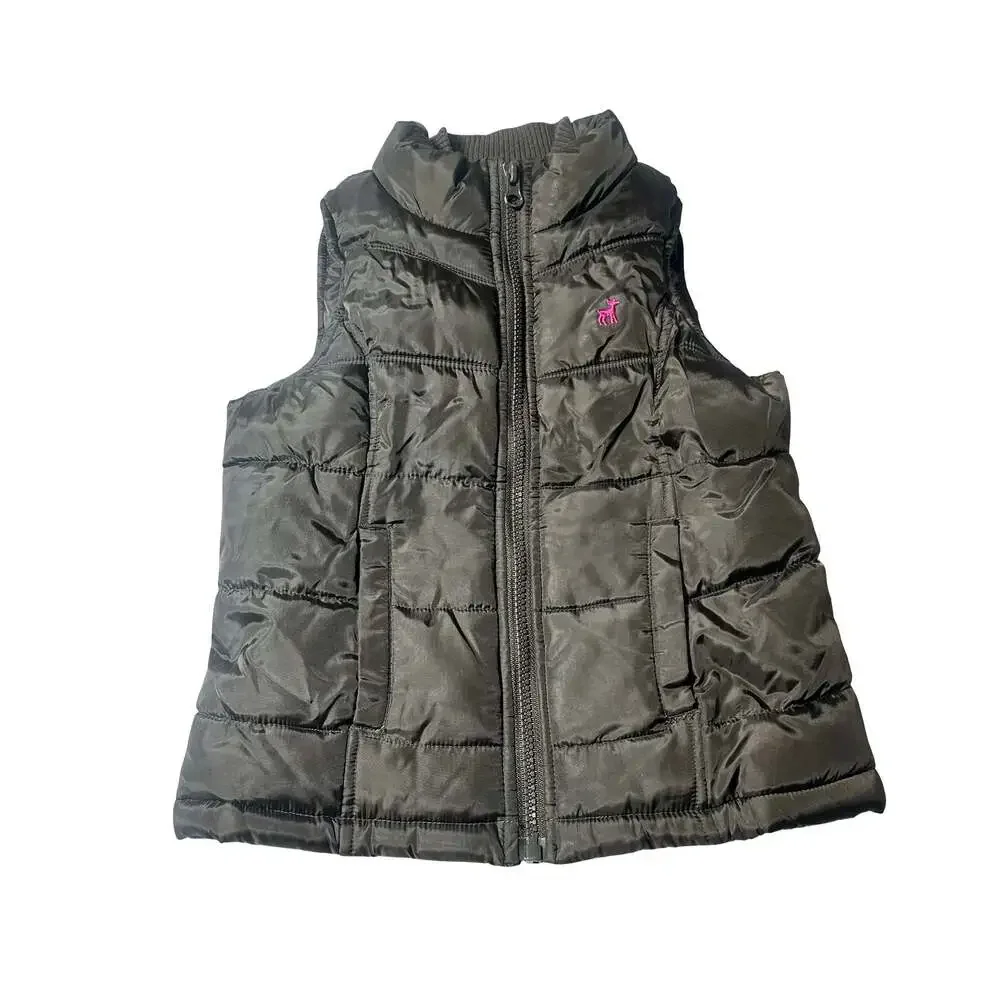 Old Navy Girls Brown Fleece Lined Puffer Vest Full Zip Quilted XS